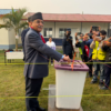 Coordinator Dahal casts his vote at Nepal Police School Polling Centre, Chitwan