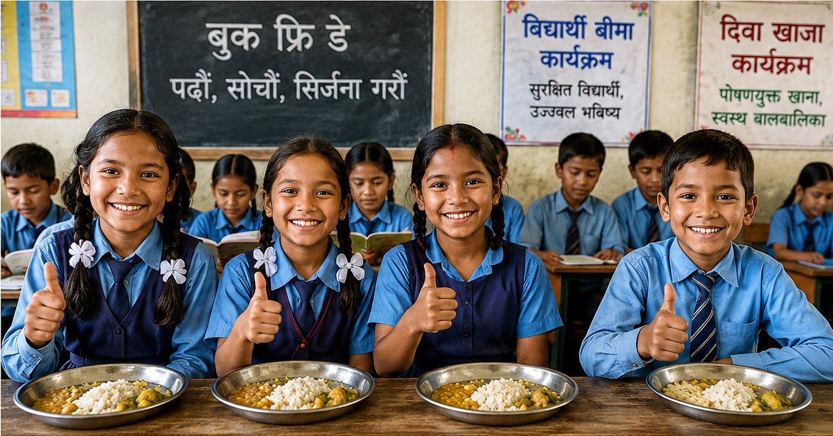 ‘बुक फ्रि डे’, बीमा र दिवा खाजा कार्यक्रमले सामुदायिक विद्यालयमा आकर्षण बढ्यो